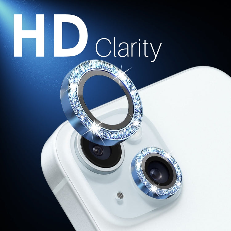 For iPhone 15 / 15 Plus / 14 / 14 Plus NORTHJO 3 Set 6pcs Camera Lens Protector Glitter Metal Ring Film(Blue)