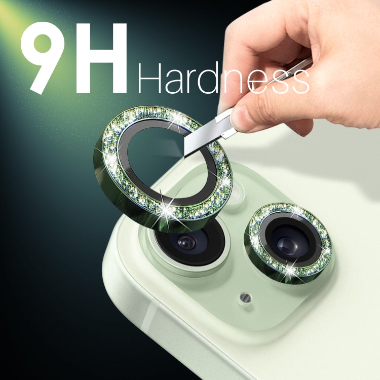 For iPhone 15 / 15 Plus / 14 / 14 Plus NORTHJO 3 Set 6pcs Camera Lens Protector Glitter Metal Ring Film(Green)