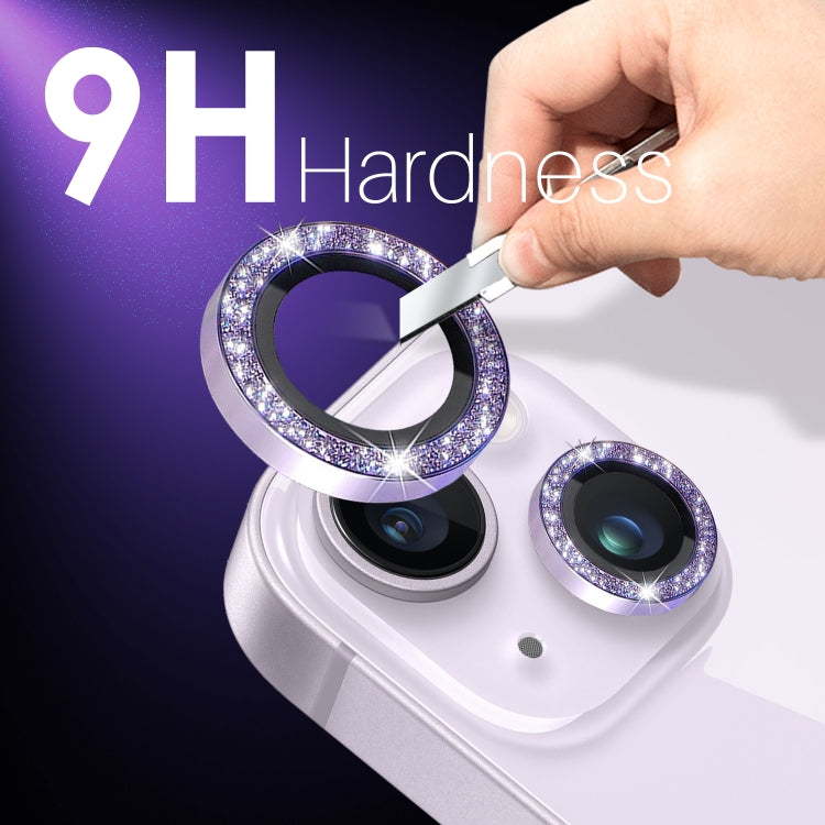 For iPhone 15 / 15 Plus / 14 / 14 Plus NORTHJO 3 Set 6pcs Camera Lens Protector Glitter Metal Ring Film(Purple)