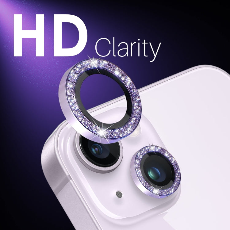 For iPhone 15 / 15 Plus / 14 / 14 Plus NORTHJO 3 Set 6pcs Camera Lens Protector Glitter Metal Ring Film(Purple)