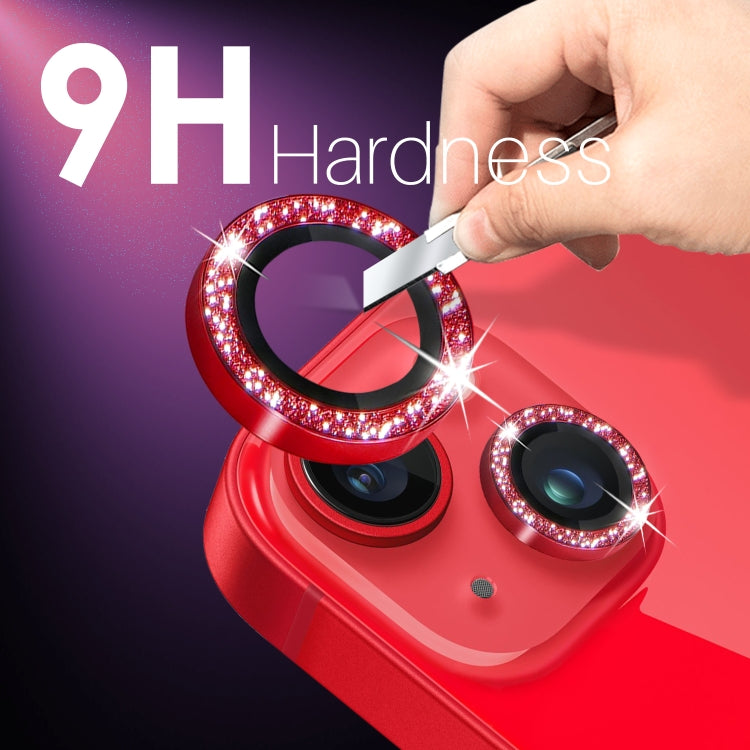 For iPhone 15 / 15 Plus / 14 / 14 Plus NORTHJO 3 Set 6pcs Camera Lens Protector Glitter Metal Ring Film(Red)