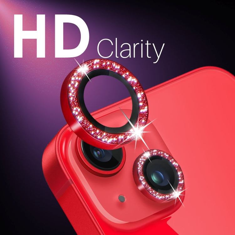 For iPhone 15 / 15 Plus / 14 / 14 Plus NORTHJO 3 Set 6pcs Camera Lens Protector Glitter Metal Ring Film(Red)