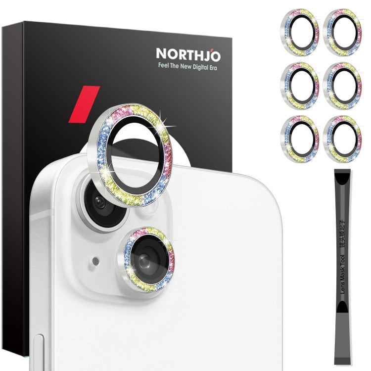For iPhone 15 / 15 Plus / 14 / 14 Plus NORTHJO 3 Set 6pcs Camera Lens Protector Glitter Metal Ring Film(Colorful)