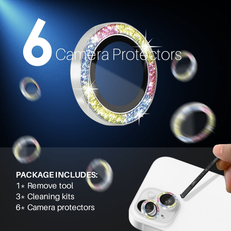 For iPhone 15 / 15 Plus / 14 / 14 Plus NORTHJO 3 Set 6pcs Camera Lens Protector Glitter Metal Ring Film(Colorful)