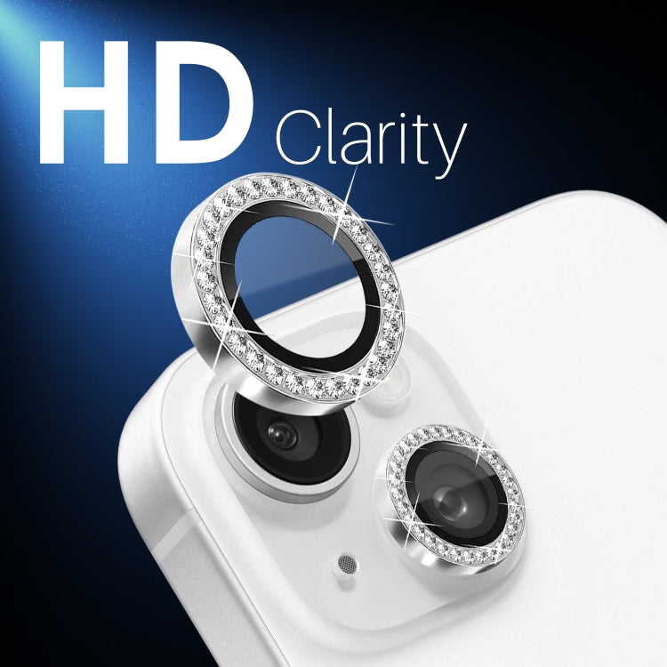 For iPhone 15 / 15 Plus / 14 / 14 Plus NORTHJO 3 Set 6Pcs Camera Lens Protector Diamond Metal Ring Film(Silver)