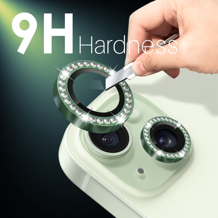 For iPhone 15 / 15 Plus / 14 / 14 Plus NORTHJO 3 Set 6Pcs Camera Lens Protector Diamond Metal Ring Film(Green)
