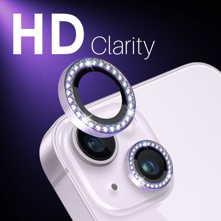 For iPhone 15 / 15 Plus / 14 / 14 Plus NORTHJO 3 Set 6Pcs Camera Lens Protector Diamond Metal Ring Film(Purple)