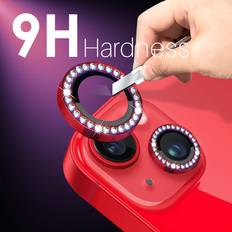 For iPhone 15 / 15 Plus / 14 / 14 Plus NORTHJO 3 Set 6Pcs Camera Lens Protector Diamond Metal Ring Film(Red)