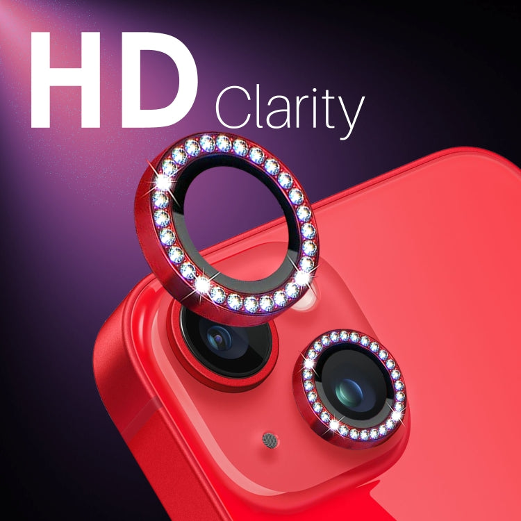 For iPhone 15 / 15 Plus / 14 / 14 Plus NORTHJO 3 Set 6Pcs Camera Lens Protector Diamond Metal Ring Film(Red)