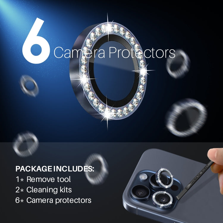 For iPhone 15 Pro / 15 Pro Max NORTHJO 2 Set 6Pcs Camera Lens Protector Diamond Metal Ring Film(Blue)
