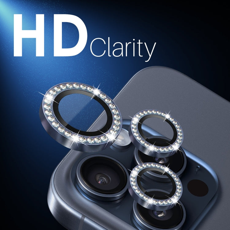 For iPhone 15 Pro / 15 Pro Max NORTHJO 2 Set 6Pcs Camera Lens Protector Diamond Metal Ring Film(Blue)