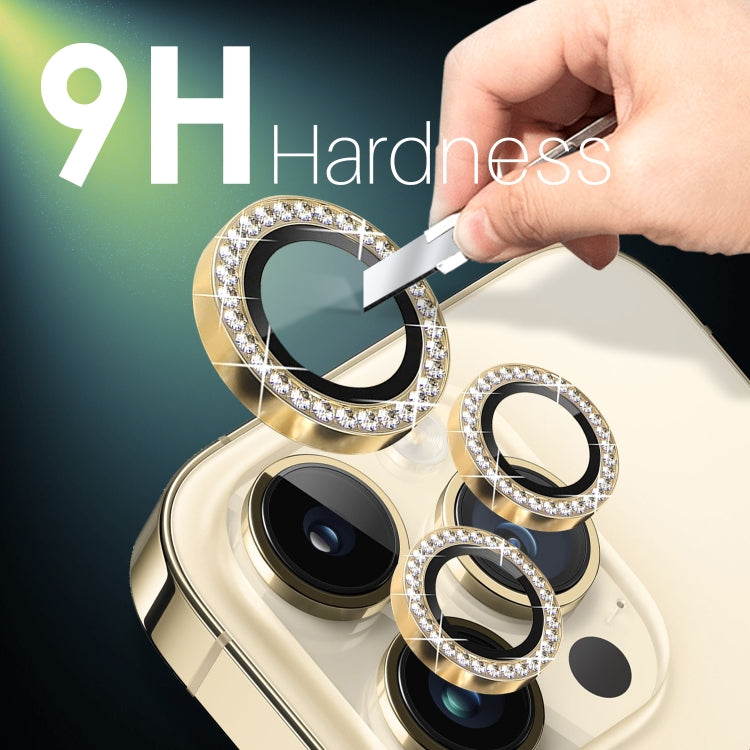 For iPhone 15 Pro / 15 Pro Max NORTHJO 2 Set 6Pcs Camera Lens Protector Diamond Metal Ring Film(Gold)
