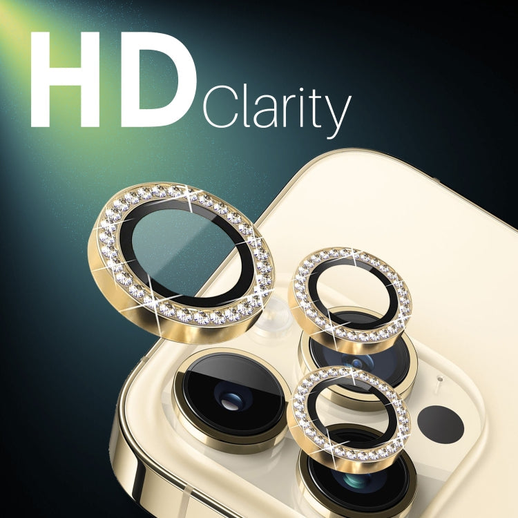 For iPhone 15 Pro / 15 Pro Max NORTHJO 2 Set 6Pcs Camera Lens Protector Diamond Metal Ring Film(Gold)