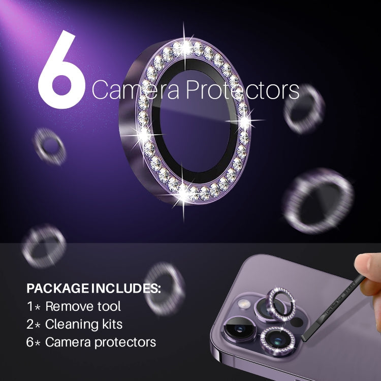 For iPhone 15 Pro / 15 Pro Max NORTHJO 2 Set 6Pcs Camera Lens Protector Diamond Metal Ring Film(Purple)