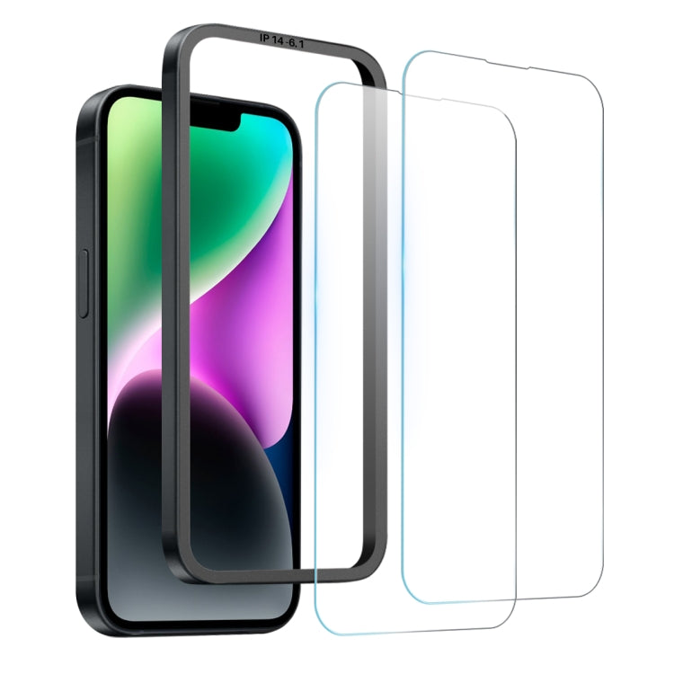 For iPhone 14 NORTHJO 2pcs A++ Screen Protector Tempered Glass Film with Installation Frame