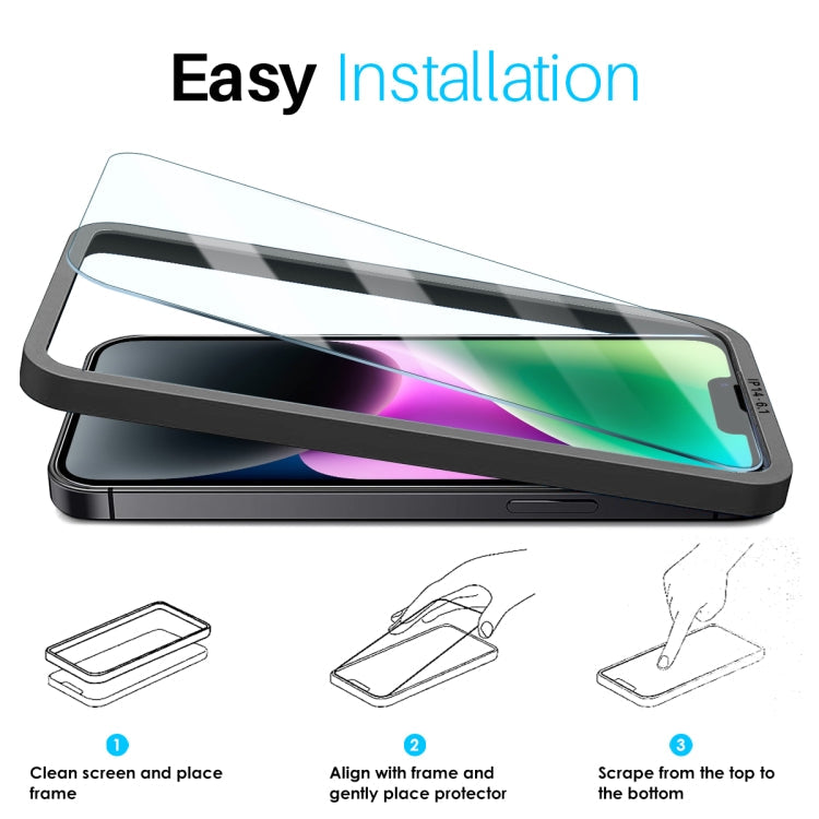For iPhone 14 NORTHJO 2pcs A++ Screen Protector Tempered Glass Film with Installation Frame