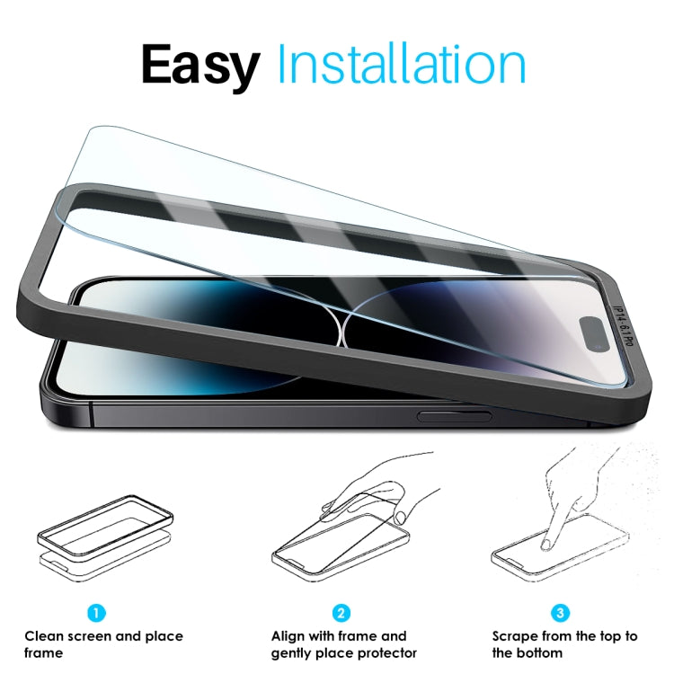 For iPhone 14 Pro NORTHJO 2pcs A++ Screen Protector Tempered Glass Film with Installation Frame