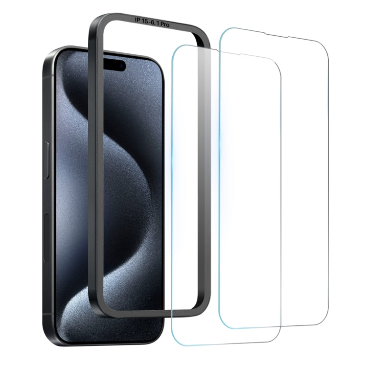 For iPhone 15 Pro NORTHJO 2pcs A++ Screen Protector Tempered Glass Film with Installation Frame