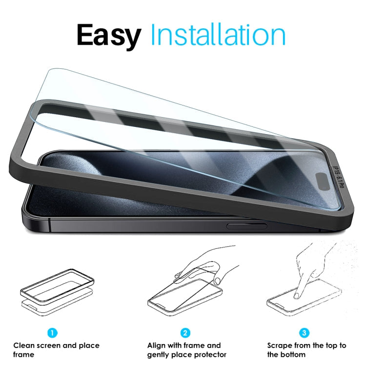 NORTHJO 2pcs Tempered Glass Film with Installation Frame - For iPhone 15 Pro
