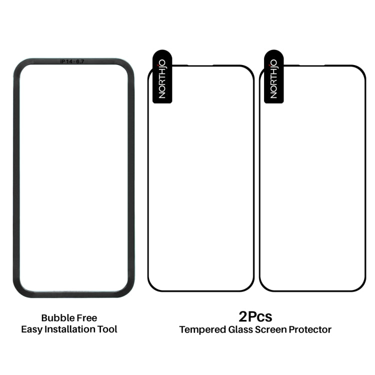 For iPhone 14 NORTHJO 2pcs A++ Tempered Glass Film with Installation Frame