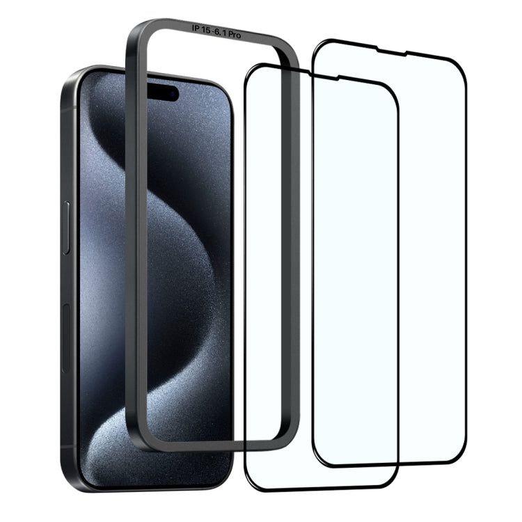 For iPhone 15 Pro NORTHJO 2pcs A++ Tempered Glass Film with Installation Frame