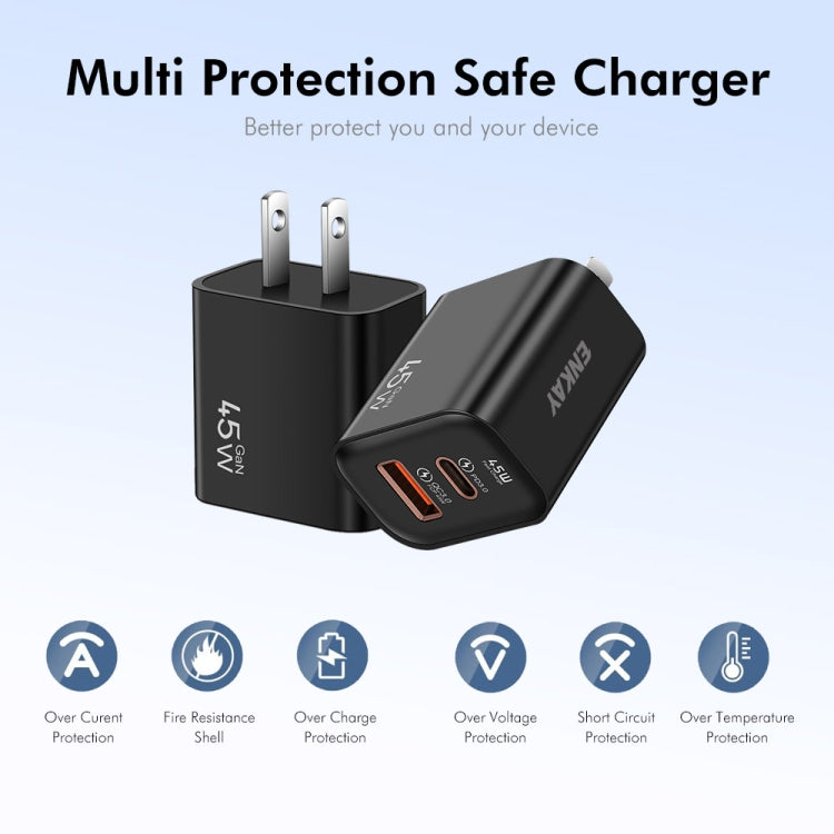 ENKAY FC-001 45W USB-A + USB-C / Type-C Dual Ports Quick Charger, US Plug(Yellow)