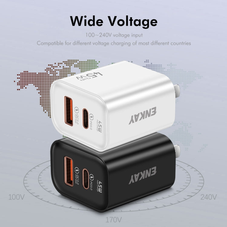 ENKAY FC-001 45W USB-A + USB-C / Type-C Dual Ports Quick Charger, US Plug(Yellow)