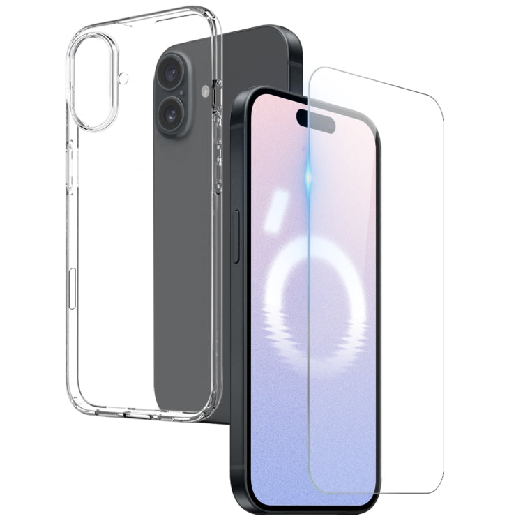 For iPhone 16 NORTHJO 2 in 1 TPU Phone Case Screen Protector Tempered Glass Film(Clear)
