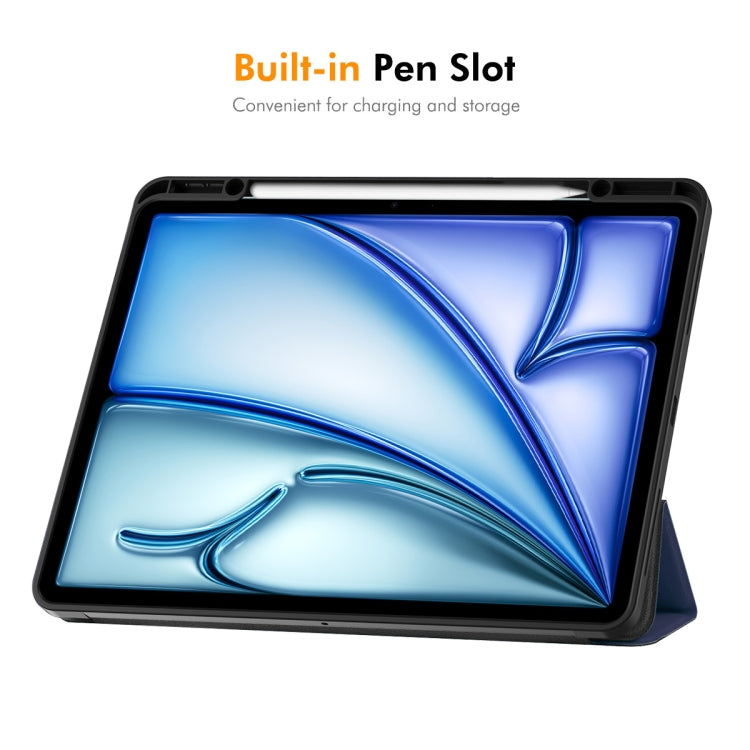 For iPad Air 13 2026 / 2025 / 2024 ENKAY Tri-fold Custer Texture TPU Leather Smart Tablet Case with Pen Slot(Dark Blue)