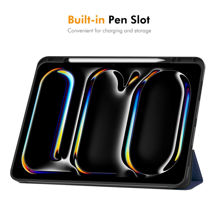 For iPad Pro 13 2025 / 2024 ENKAY Tri-fold Custer Texture TPU Leather Smart Tablet Case with Pen Slot(Black)