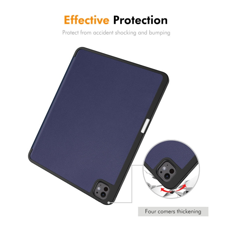 For iPad Pro 13 2025 / 2024 ENKAY Tri-fold Custer Texture TPU Leather Smart Tablet Case with Pen Slot(Dark Green)