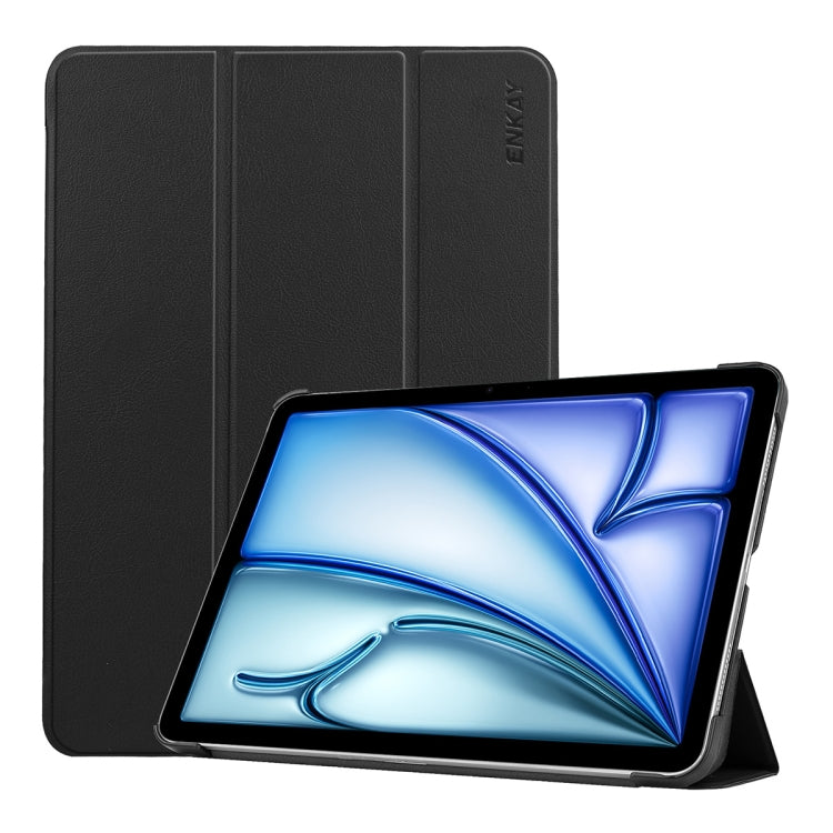 For iPad Air 13 2026 / 2025 / 2024 ENKAY Tri-fold Custer Texture Plastic Leather Smart Tablet Case(Black)