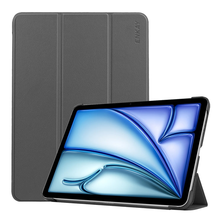 For iPad Air 13 2026 / 2025 / 2024 ENKAY Tri-fold Custer Texture Plastic Leather Smart Tablet Case(Grey)