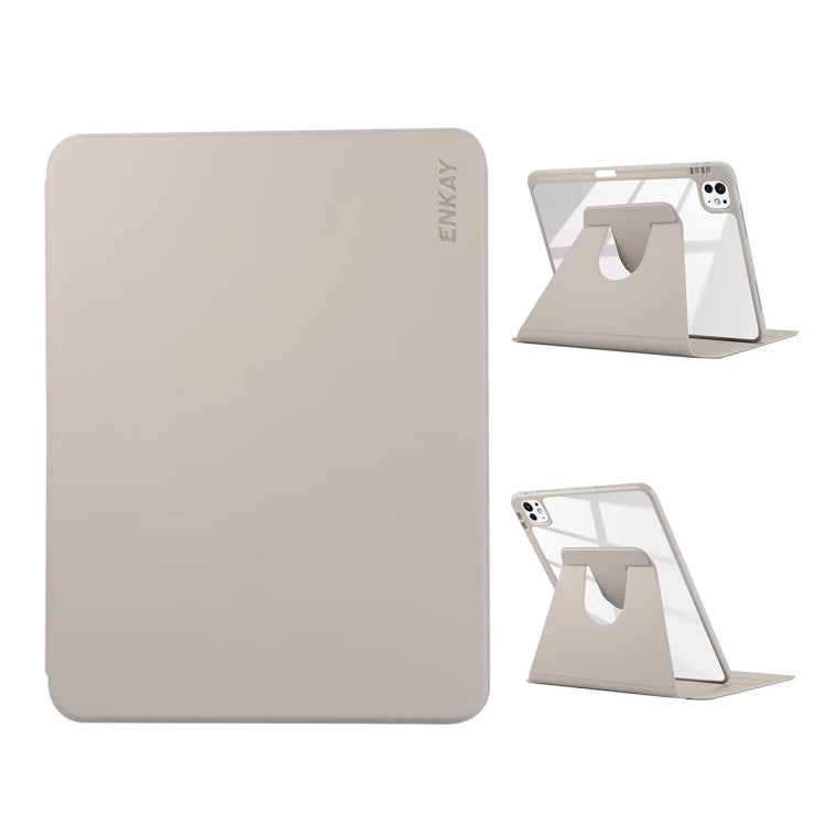 For iPad Pro 13 2025 / 2024 ENKAY 360 Rotation PMMA Leather Smart Tablet Case with Pen Slot(Grey)