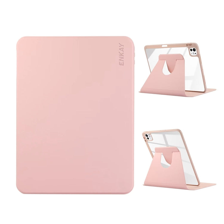 For iPad Pro 13 2025 / 2024 ENKAY 360 Rotation PMMA Leather Smart Tablet Case with Pen Slot(Pink)