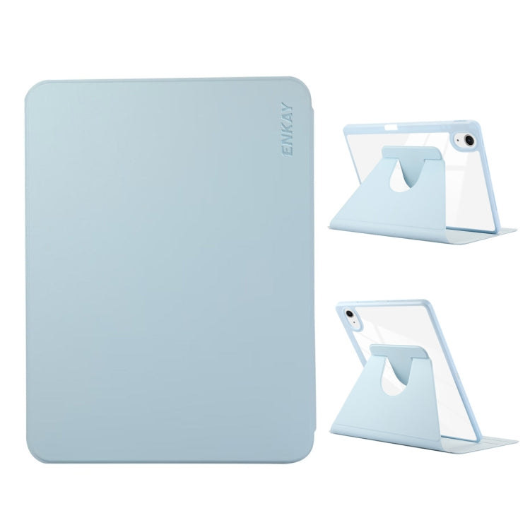 For iPad Air 11 2026 / 2025 / 2024 ENKAY 360 Rotation PMMA Leather Smart Tablet Case with Pen Slot(Blue)