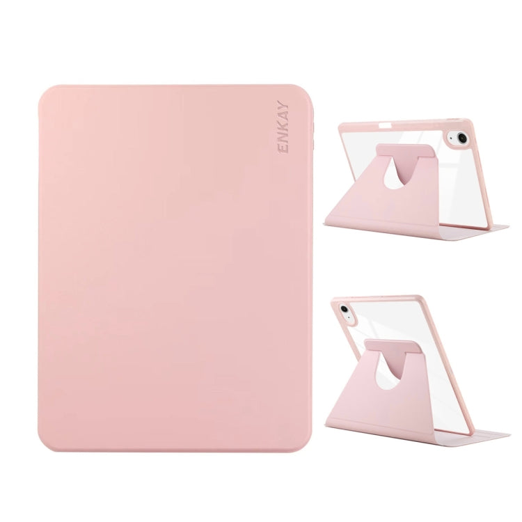 For iPad Air 11 2026 / 2025 / 2024 ENKAY 360 Rotation PMMA Leather Smart Tablet Case with Pen Slot(Pink)