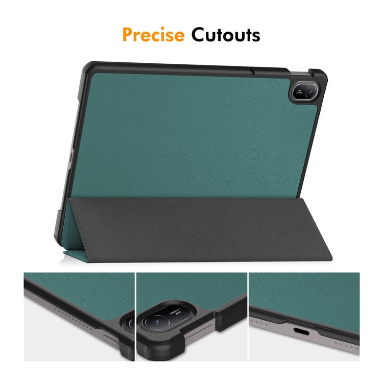 For Huawei MatePad SE 11 2024 ENKAY Tri-fold Custer Texture Platic Leather Tablet Case(Dark Green)