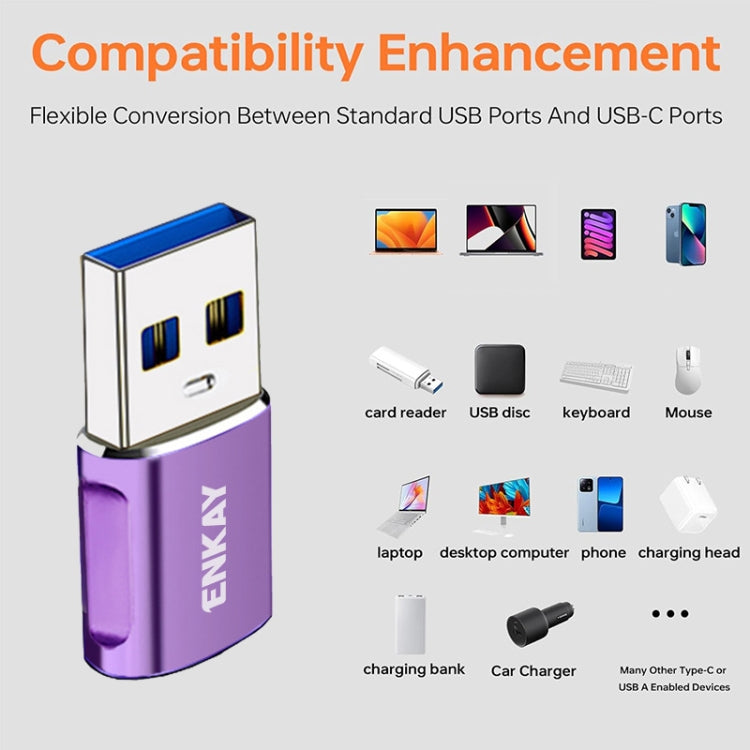 ENKAY ENK-AT119 Aluminium Alloy Male USB 3.0 to Female Type-C Data Adapter Converter Support Fast Charging(Green)