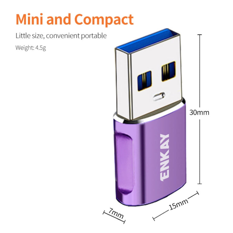 ENKAY ENK-AT119 Aluminium Alloy Male USB 3.0 to Female Type-C Data Adapter Converter Support Fast Charging(Purple)