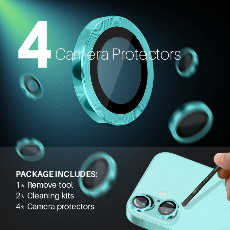 For iPhone 16 / 16 Plus NORTHJO 2 Sets 4pcs Camera Lens Protector Cover Metal Ring Film(Cyan)