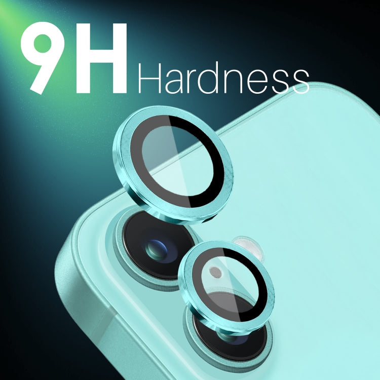 For iPhone 16 / 16 Plus NORTHJO 2 Sets 4pcs Camera Lens Protector Cover Metal Ring Film(Cyan)