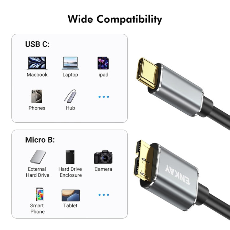 ENKAY USB 3.1 Type-C to USB 3.0 Micro B 10Gbps Data Camera Hard Drive Cable, Length:0.25m