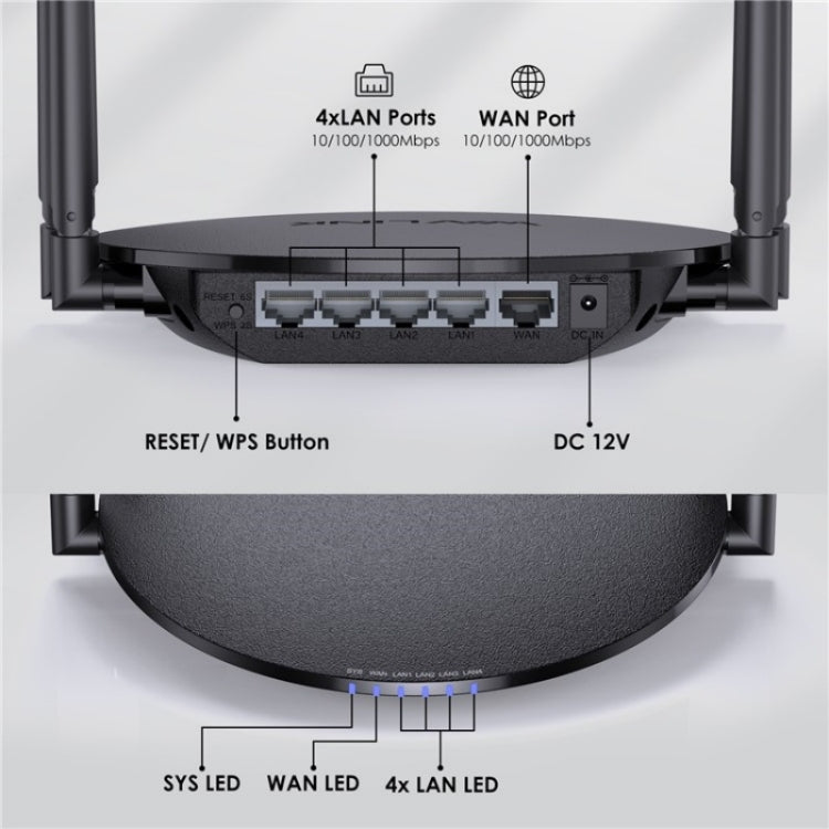 WAVLINK WN530G3 4x 5dBi Foldable Antenna AC1200 Dual Band Wireless Repeater Router, Plug:UK Plug