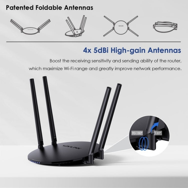 WAVLINK WN530G3 4x 5dBi Foldable Antenna AC1200 Dual Band Wireless Repeater Router, Plug:UK Plug