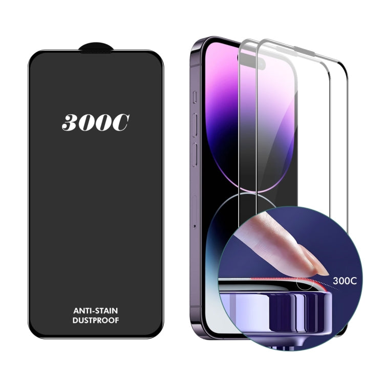 For iPhone 14 Pro 2pcs ENKAY 300C Super Large Arc Full Coverage High Aluminum-silicon Tempered Glass Film Black