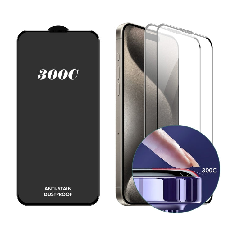 For iPhone 15 Pro 2pcs ENKAY 300C Super Large Arc Full Coverage High Aluminum-silicon Tempered Glass Film Black
