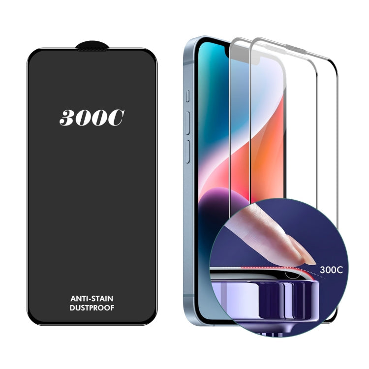 For iPhone 13 Pro Max / 14 Plus 2pcs ENKAY 300C Super Large Arc Full Coverage High Aluminum-silicon Tempered Glass Film Black