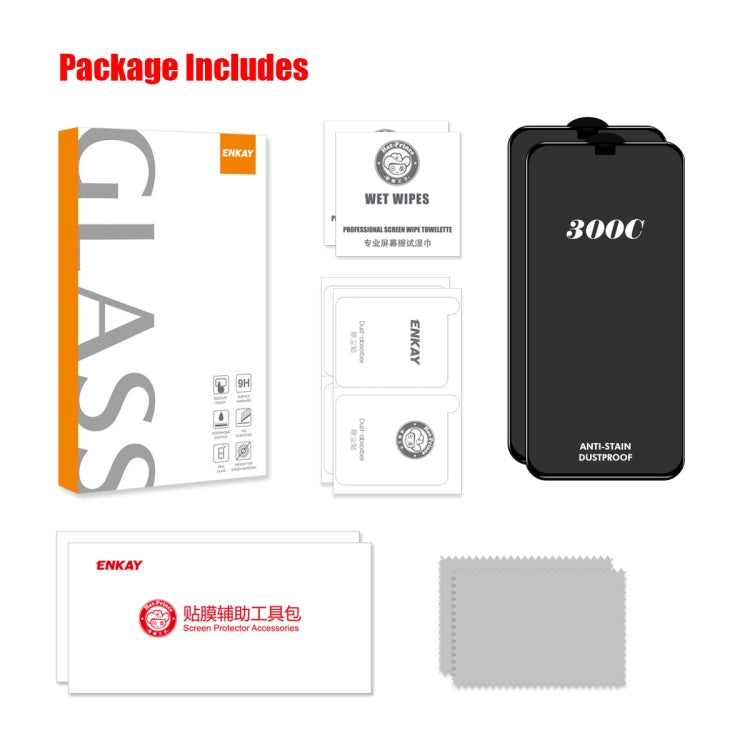 For iPhone 12 Pro Max 2pcs ENKAY 300C Super Large Arc Full Coverage High Aluminum-silicon Tempered Glass Film Black