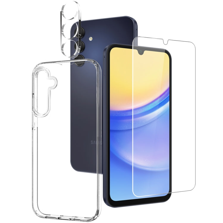 For Samsung Galaxy A15 4G / 5G NORTHJO 3 in 1 TPU Phone Case with Screen Protector and Lens Film(Transparent)